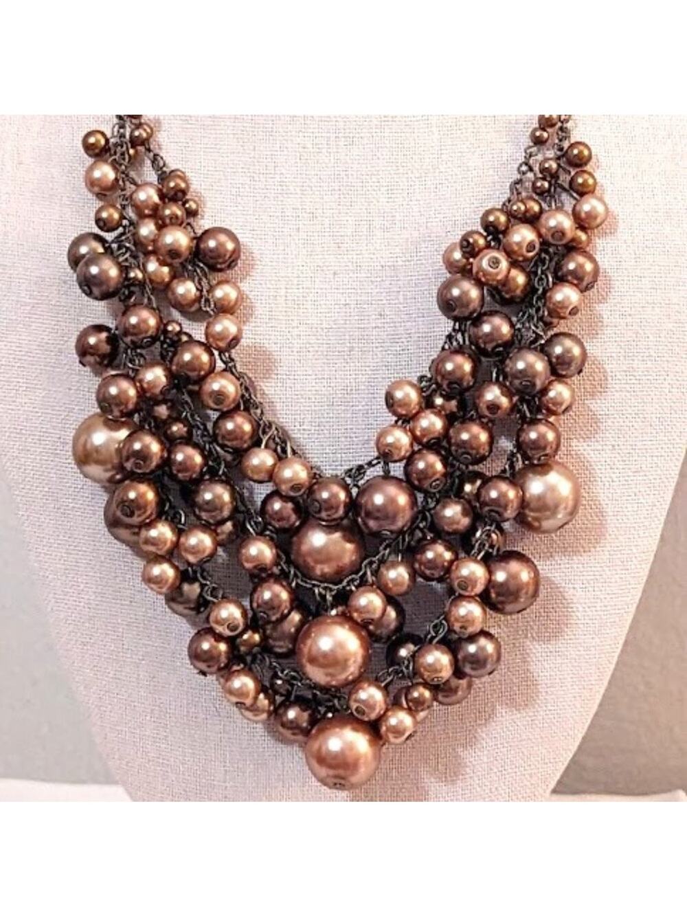Coldwater Creek Bronze/Champagne Bauble Bib Statement Necklace